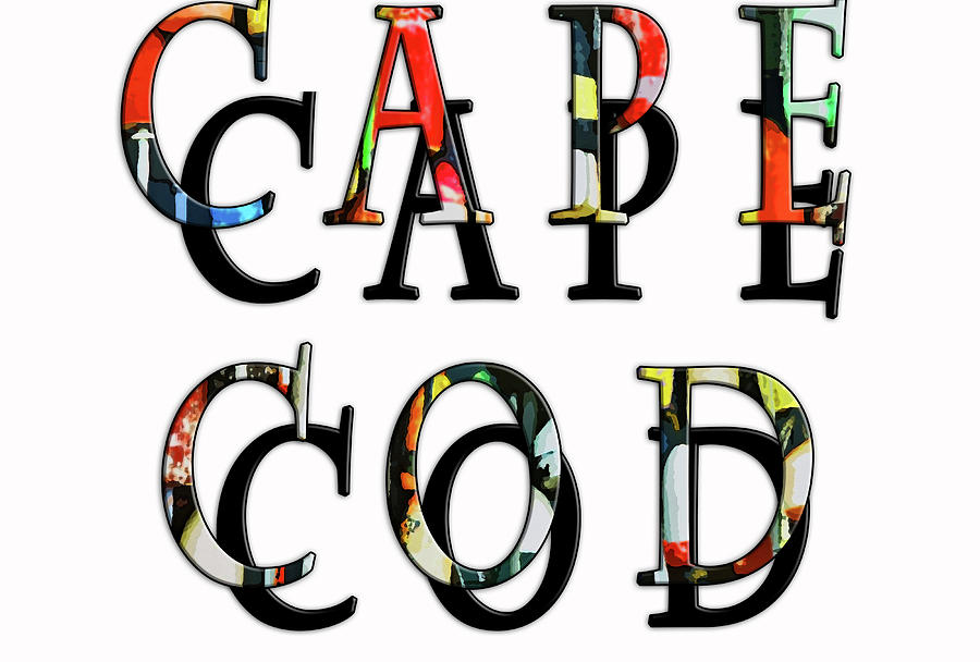 Cape Cod Text With Black Shadow Type White Background Mixed Media