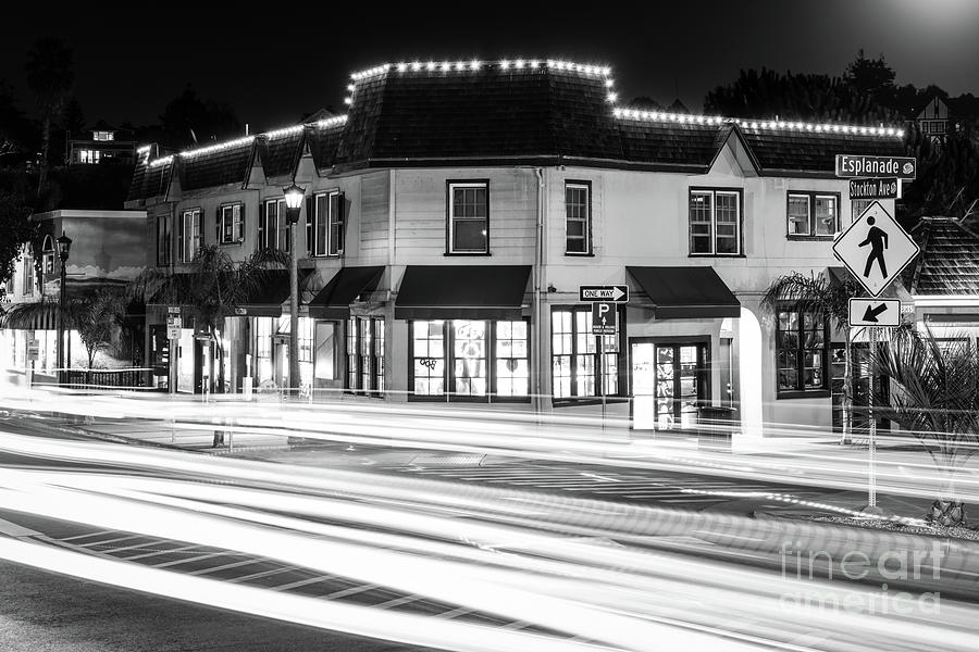 Capitola California at Night Black and White Photo #1 Photograph by Paul Velgos