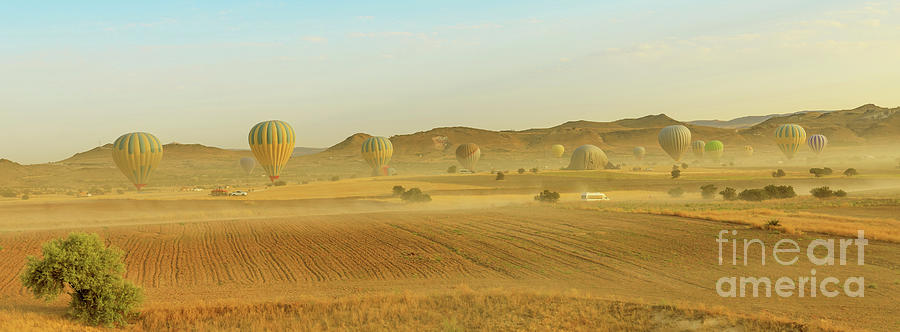 Cappadocia air balloons flying at dawn in Turkey #1 Digital Art by Benny Marty