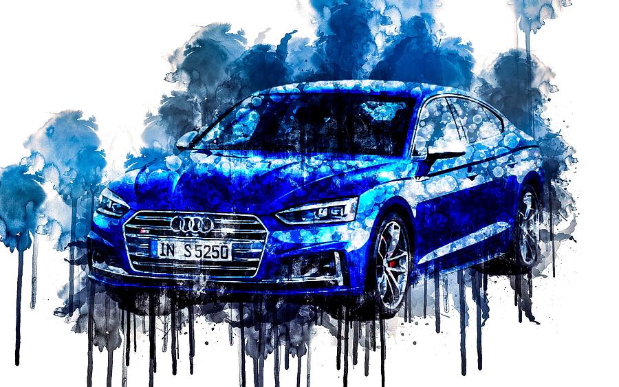 Car 2018 Audi S5 Sportback 2 1 cars watercolor painting colorful fine ...