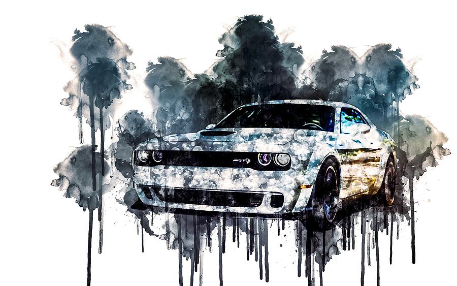 Car 2018 Dodge Challenger SRT Hellcat Widebody 4 1 cars watercolor ...