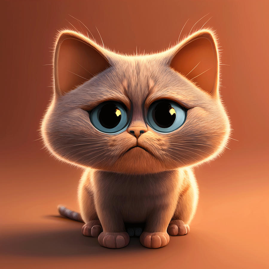 Animal Digital Art - Cartoon Character Illustration Of A Cute Cat #1 by Mounir Khalfouf