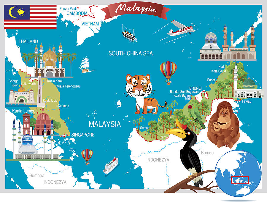 Cartoon map of Malaysia #1 Drawing by Drmakkoy
