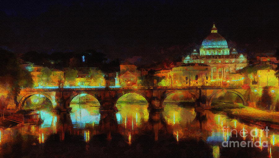 Castel SantAngelo Bridge, Tiber, Rome Digital Art by Jerzy Czyz