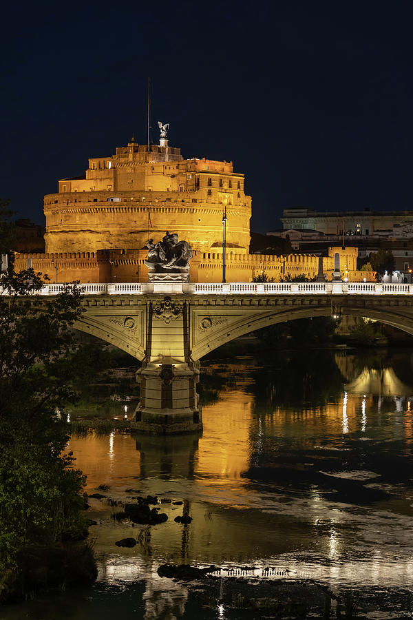 Castle and Bridge in Rome at Night #1 Photograph by Artur Bogacki