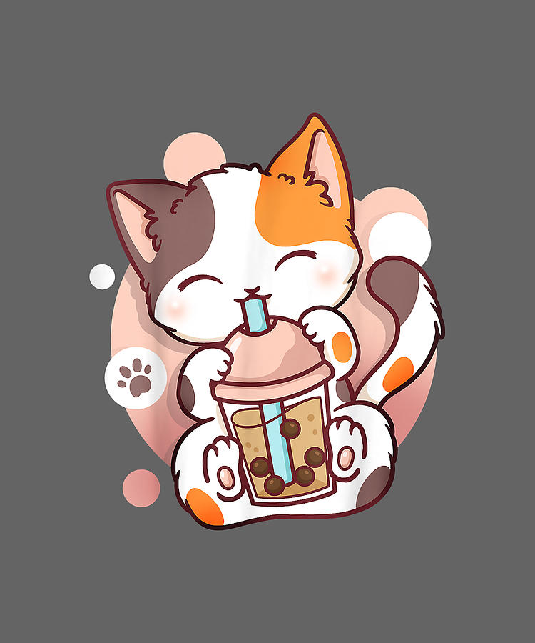 Cat Boba Tea Bubble Tea Anime Kawaii Neko Digital Art by Ras Kira