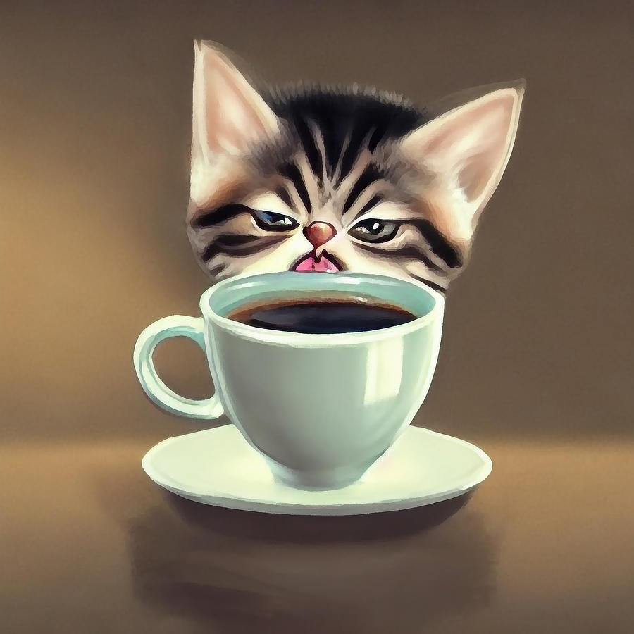 Cat coffee Digital Art by Adrien Efren - Fine Art America