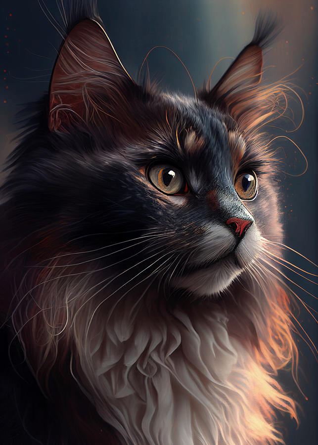 Cat Painting Portrait Digital Art by Christophe Henin - Fine Art America