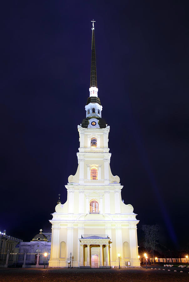 Cathedral Temple In Petropavlovskaya Fortress At Night #1 Photograph by Mikhail Kokhanchikov