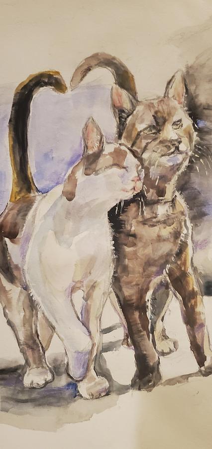 Watercolor Painting - Cats Valentine #1 by Alla Savinkov