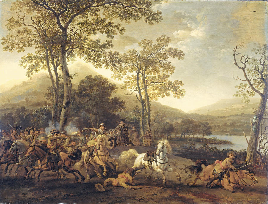 Cavalry Skirmish #1 Painting by Abraham van Calraet