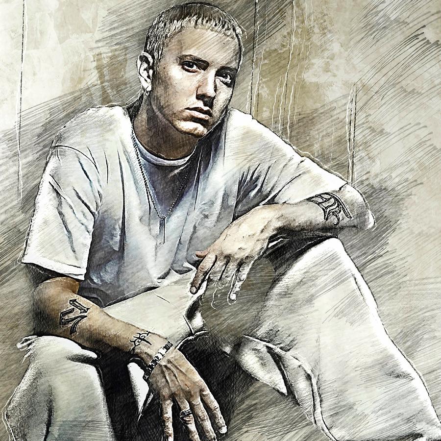 Celebrity Eminem Pencil Drawing Drawing by Bechtelar Natalia