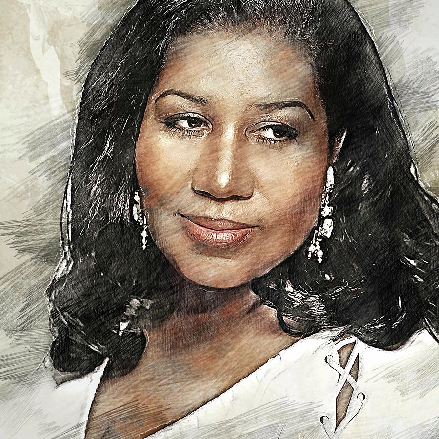 Celebrity Franklin Aretha Pencil Drawing Drawing by Bechtelar Natalia