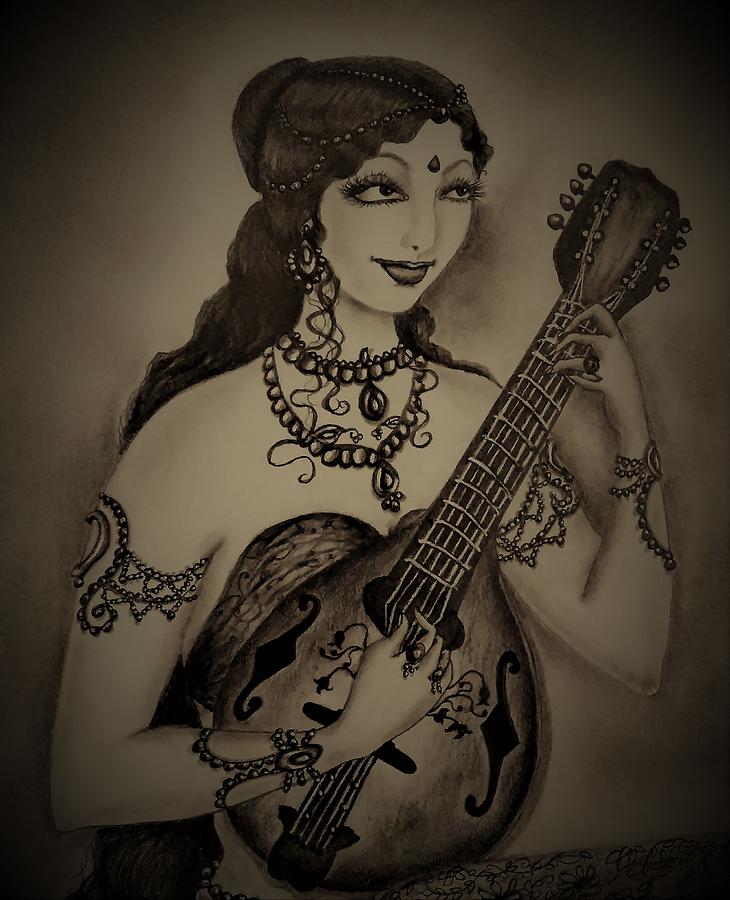 Celestial musician #1 Drawing by Tara Krishna