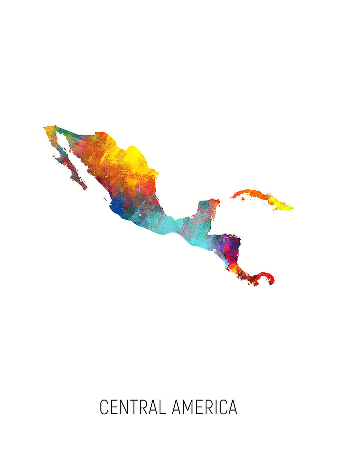 Central America Watercolor Map #1 Digital Art by Michael Tompsett