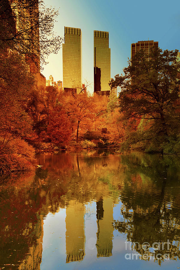 Central Park Pond Autumn Reflections Photograph