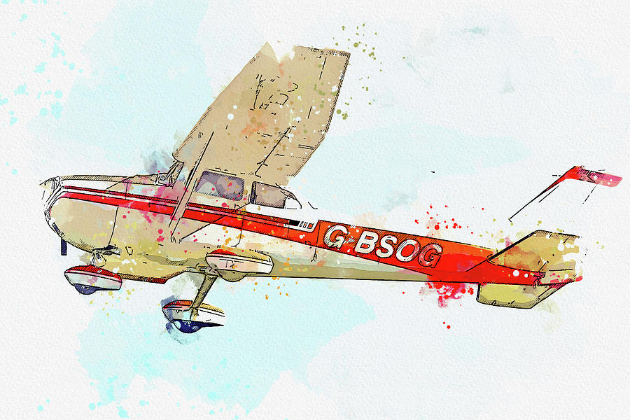 Cessna Skyhawk G-bsog War Planes In Watercolor Ca  By Ahmet Asar Painting