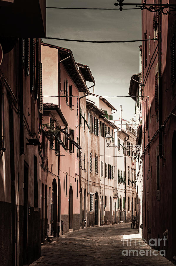 Characterful old narrow italian street Pistoia Italy #1 Photograph by Peter Noyce
