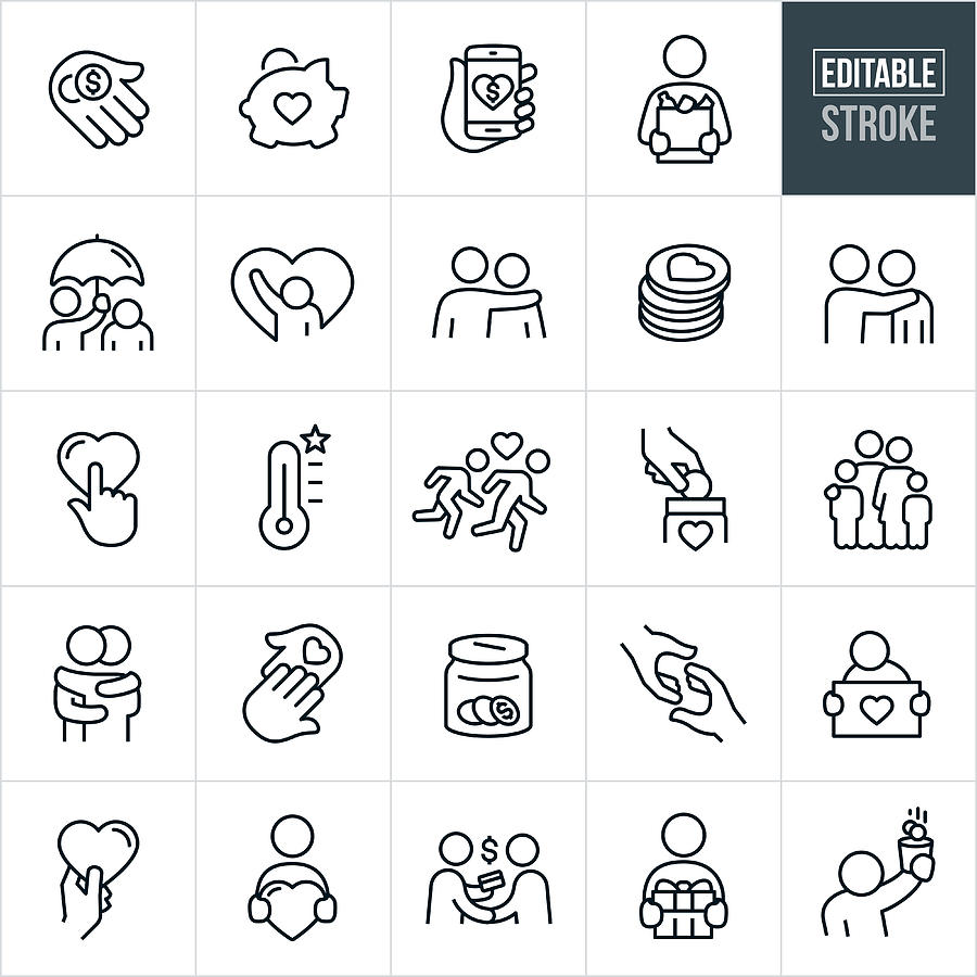 Charitable Giving Line Icons - Editable Stroke #1 Drawing by Appleuzr