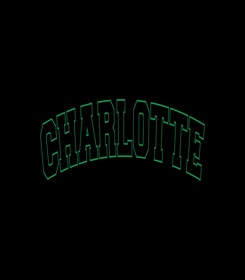 Charlotte Nc Varsity Style Black Text With Green Outline Digital Art By