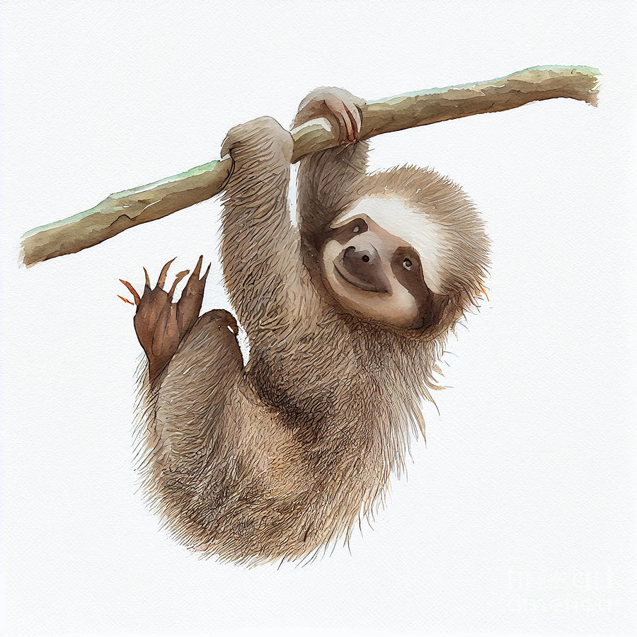 Fantasy Digital Art - Charming  baby  sloth  hanging  from  a  branch  by Asar Studios #1 by Celestial Images