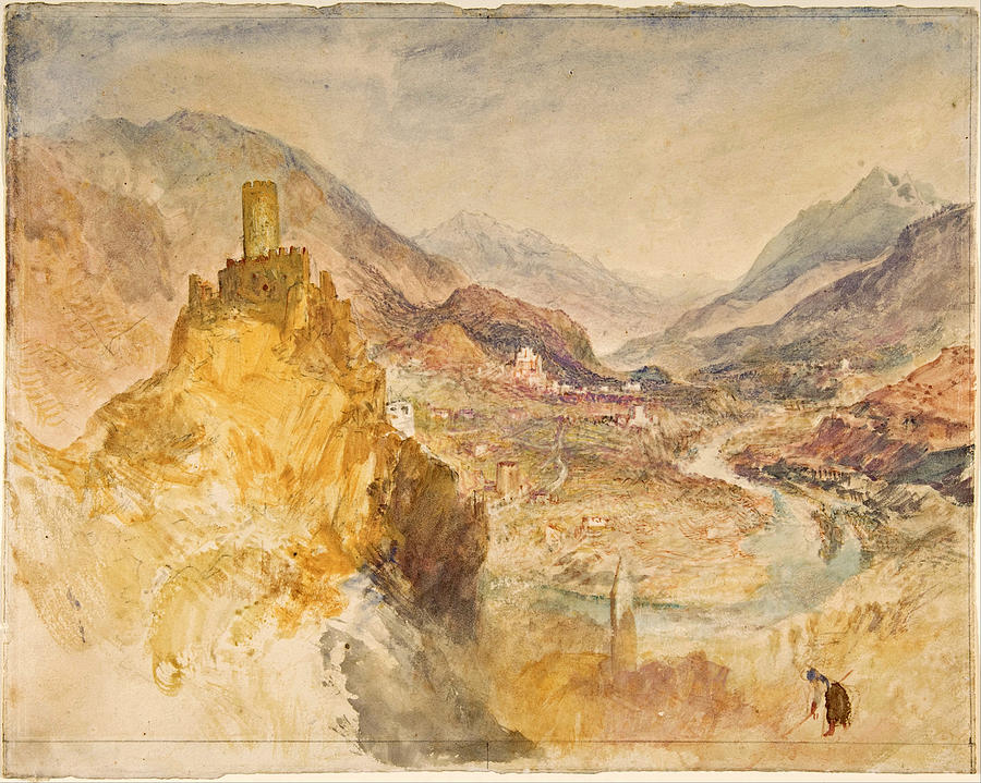 Chatel Argent and the Val dAosta from above Villeneuve #2 Drawing by Joseph Mallord William Turner