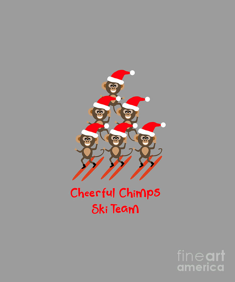Cheerful Chimps in Santa Hats Xmas Ski Formation Team  #1 Digital Art by Barefoot Bodeez Art
