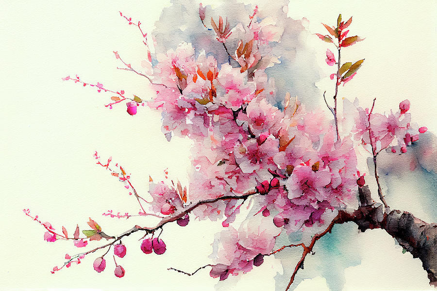 Cherry Blossom Watercolour Digital Art by Tim Hill - Fine Art America