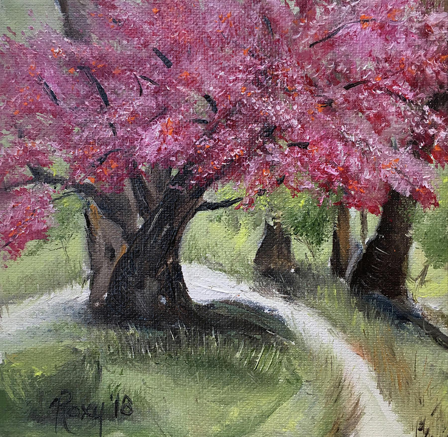 Cherry Blossoms in the Park #1 Painting by Roxy Rich