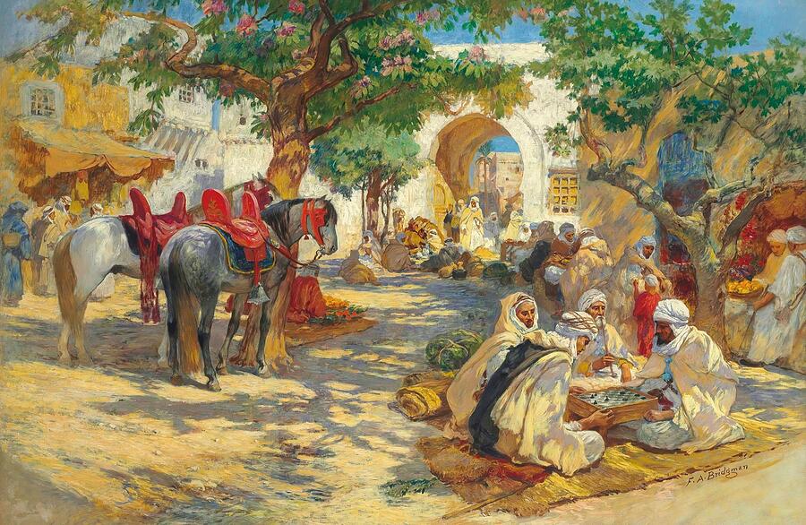 Horse Painting - Chess Players Biskra #1 by Frederick Arthur Bridgman American
