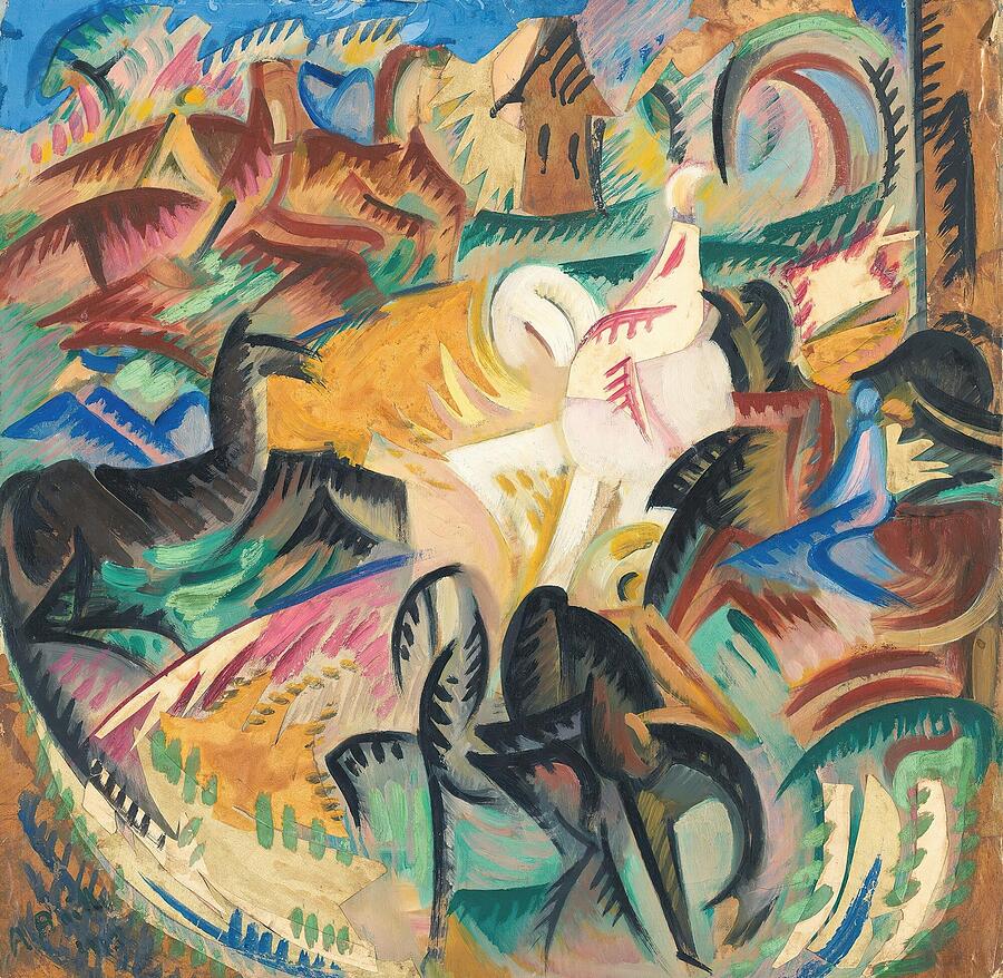 Abstract Painting - Chevaux Horses Ol #1 by Alice Bailly Swiss