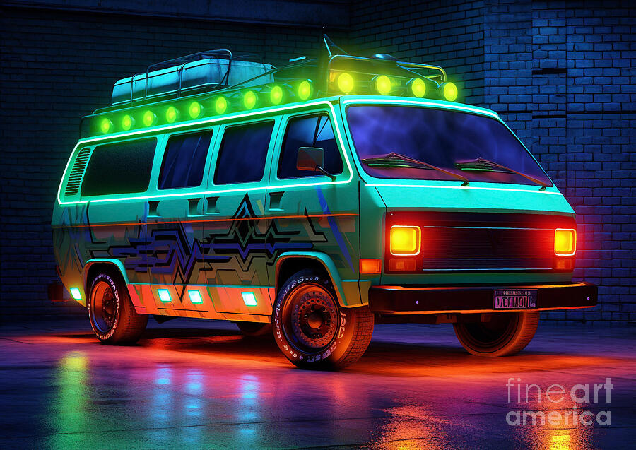 Neon Lights Mixed Media - Chevrolet Express Passenger  #1 by Destiney Sullivan