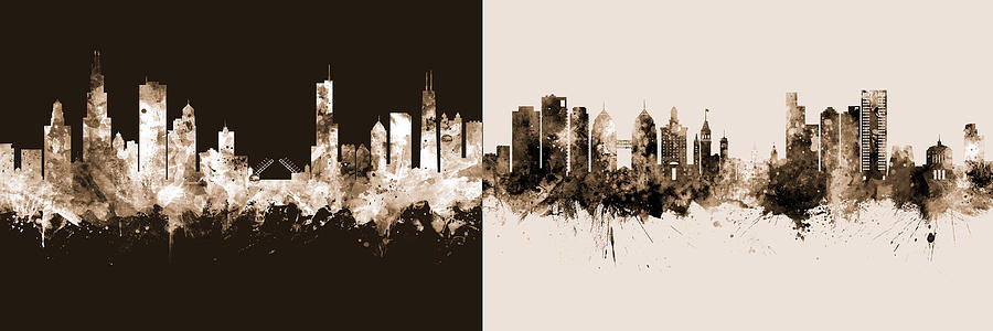 Oakland Digital Art - Chicago and Oakland Skyline Mashup #1 by Michael Tompsett