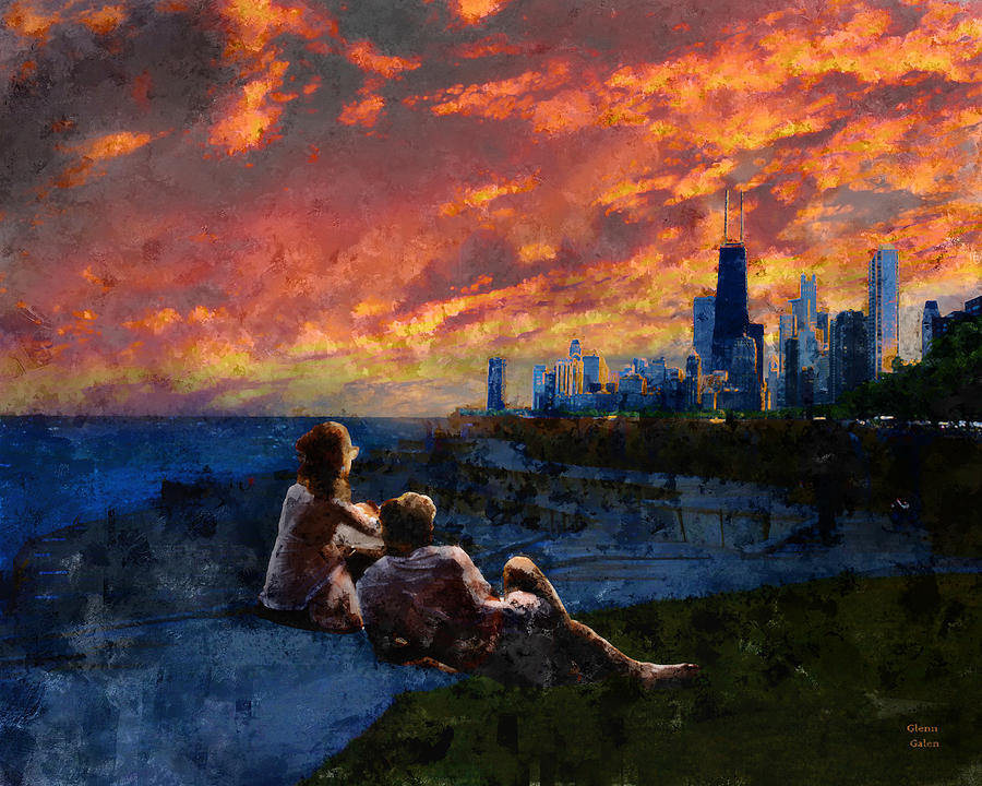 Chicago Sunset #1 Painting by Glenn Galen