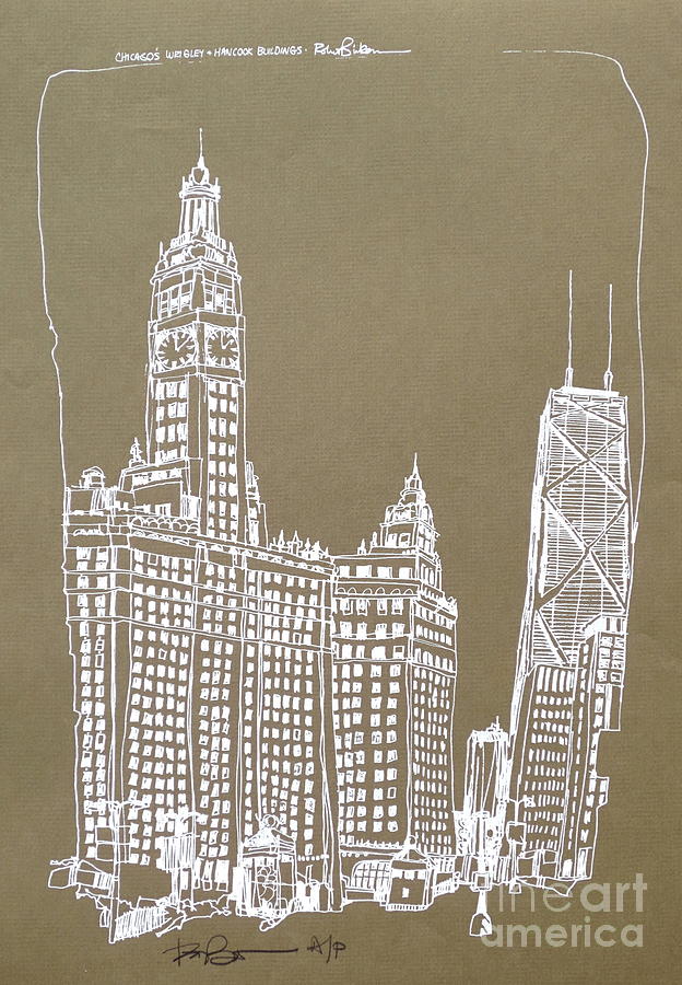 Chicago Wrigley and Hancock Buildings #1 Drawing by Robert Birkenes