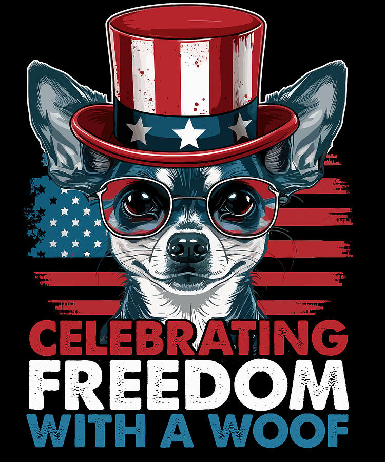 Chihuahua Celebrating Freedom with a Woof American Flag Patriot Drawing ...