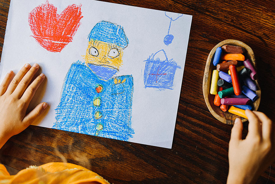 Child drawing of a doctor wearing a protective mask #1 Photograph by Stefania Pelfini, La Waziya Photography