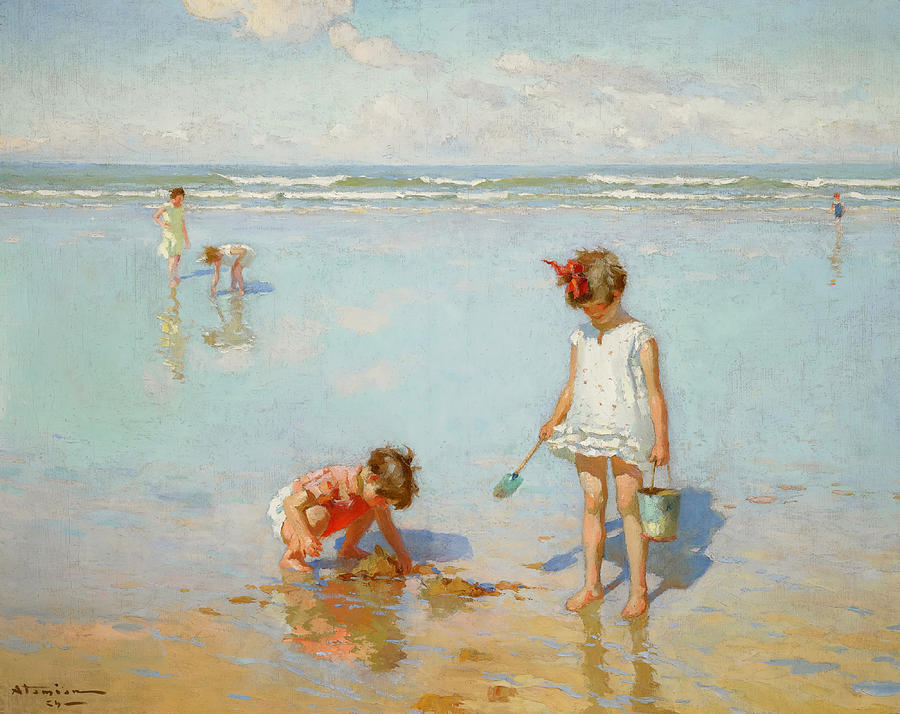 Children by the Sea #1 Painting by Charles Atamian