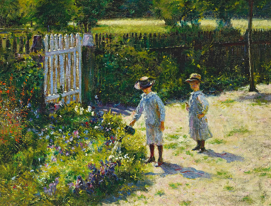 Children in the garden #1 Painting by Wladyslaw Podkowinski