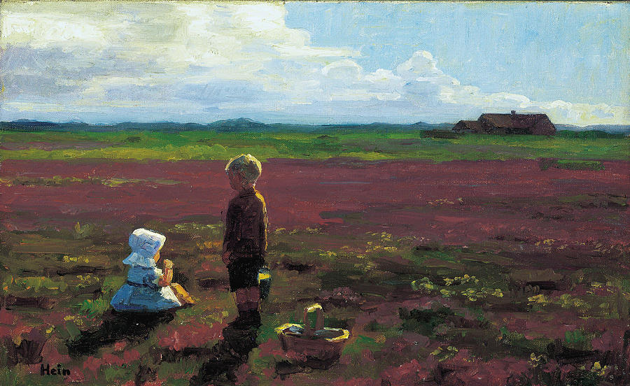 Einar Painting - Children picking berries on the moor  #1 by Einar Hein