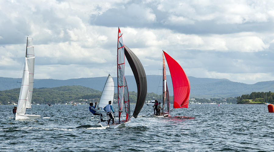 Children sailing racings sailboats. #1 Photograph by Geoff Childs