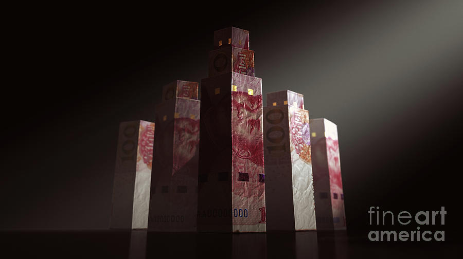 Skyscraper Digital Art - China Money Currency Skyscrapers #1 by Allan Swart