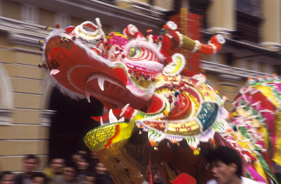 Chinese Dragon dancing on New Years Eve, Macau, China #1 Photograph by Dallas and John Heaton