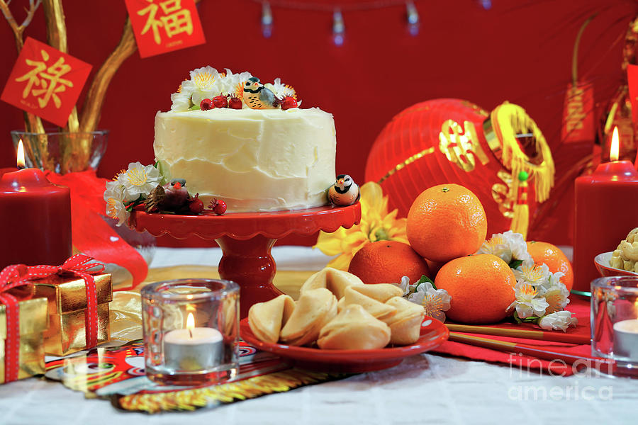 Chinese New Year party table #1 Photograph by Milleflore Images