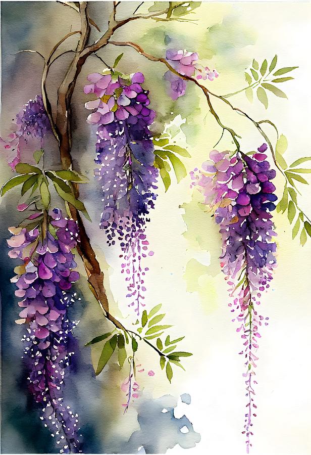 Chinese Wisteria Watercolor Painting by Sebastian Pyka - Fine Art America