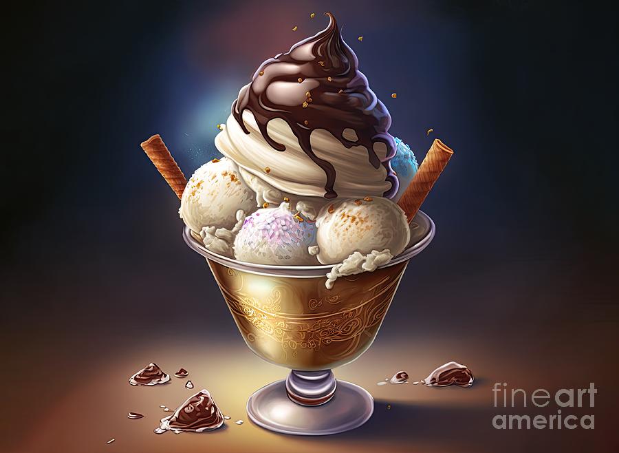 Chocolate And Vanilla Ice Cream Cup #1 Digital Art by Benny Marty