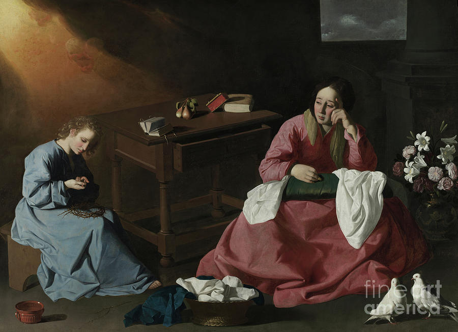 Christ and the Virgin in the House at Nazareth Painting by Francisco de Zurbaran