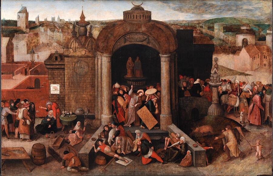 Architecture Painting - Christ Driving the Traders from the Temple    #1 by Hieronymus Bosch Dutch
