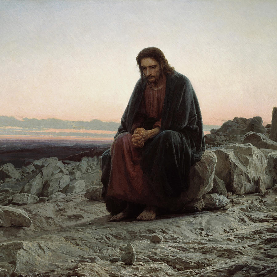 Jesus Christ Painting - Christ in the Desert #1 by Ivan Kramskoi