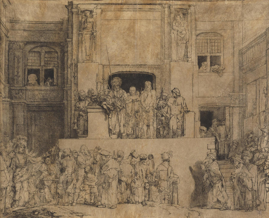 Rembrandt Drawing - Christ Presented to the People #2 by Rembrandt